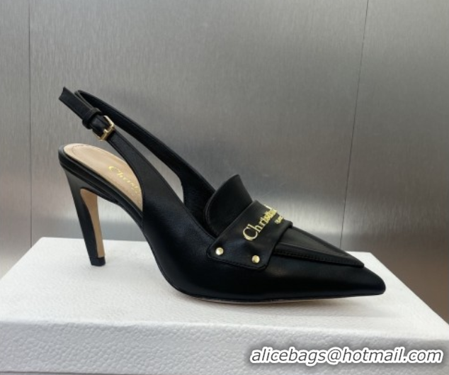 Good Quality Dior Boy Slingback Pumps 8.5cm in Supple Calfskin Black 0710047
