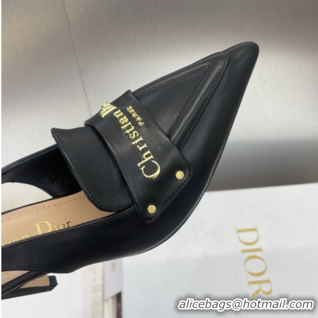 Good Quality Dior Boy Slingback Pumps 8.5cm in Supple Calfskin Black 0710047
