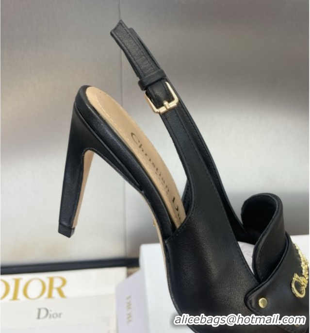 Good Quality Dior Boy Slingback Pumps 8.5cm in Supple Calfskin Black 0710047