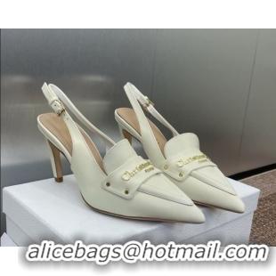 Charming Dior Boy Slingback Pumps 8.5cm in Supple Calfskin White 0710048