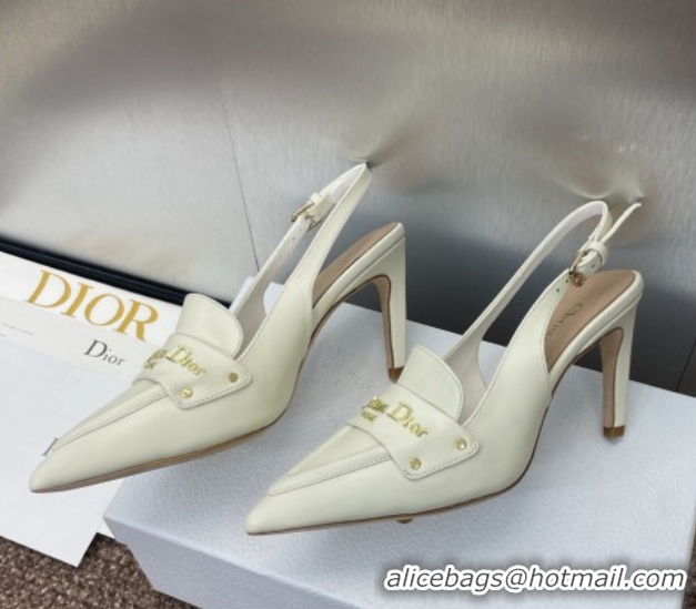Charming Dior Boy Slingback Pumps 8.5cm in Supple Calfskin White 0710048