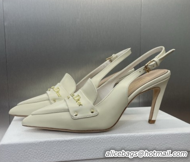 Charming Dior Boy Slingback Pumps 8.5cm in Supple Calfskin White 0710048