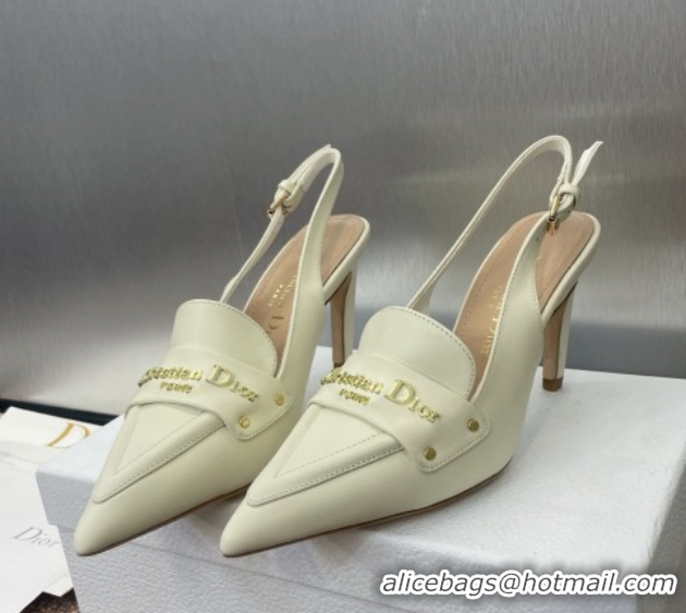 Charming Dior Boy Slingback Pumps 8.5cm in Supple Calfskin White 0710048