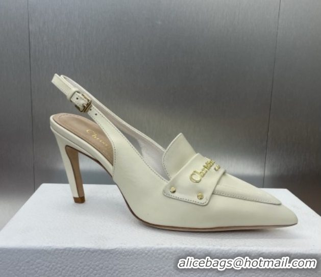 Charming Dior Boy Slingback Pumps 8.5cm in Supple Calfskin White 0710048