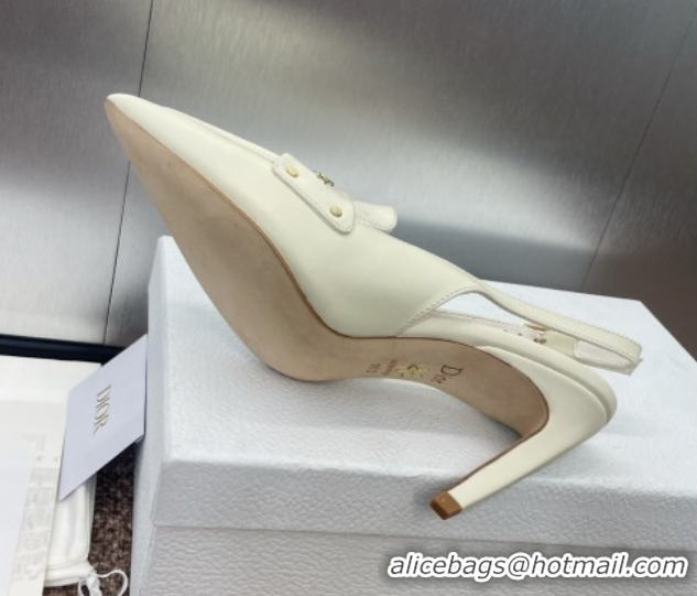 Charming Dior Boy Slingback Pumps 8.5cm in Supple Calfskin White 0710048