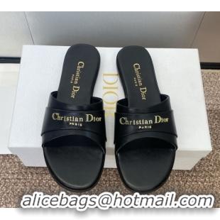 Top Design Dior My Dior Flat Slides Sandal in Supple Calfskin Black 0710049