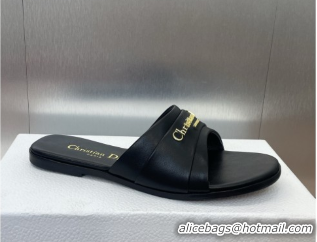 Top Design Dior My Dior Flat Slides Sandal in Supple Calfskin Black 0710049