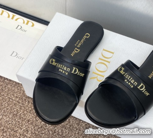 Top Design Dior My Dior Flat Slides Sandal in Supple Calfskin Black 0710049