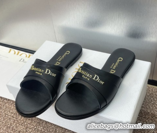 Top Design Dior My Dior Flat Slides Sandal in Supple Calfskin Black 0710049
