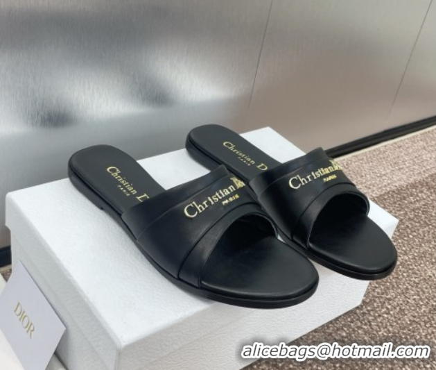Top Design Dior My Dior Flat Slides Sandal in Supple Calfskin Black 0710049