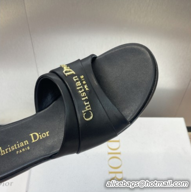 Top Design Dior My Dior Flat Slides Sandal in Supple Calfskin Black 0710049