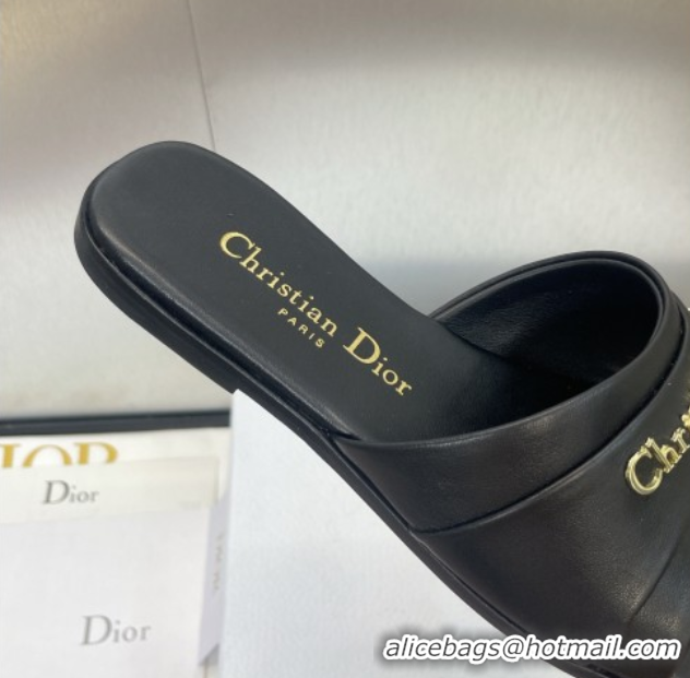 Top Design Dior My Dior Flat Slides Sandal in Supple Calfskin Black 0710049