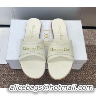 Cheap Price Dior My Dior Flat Slides Sandal in Supple Calfskin White 0710050
