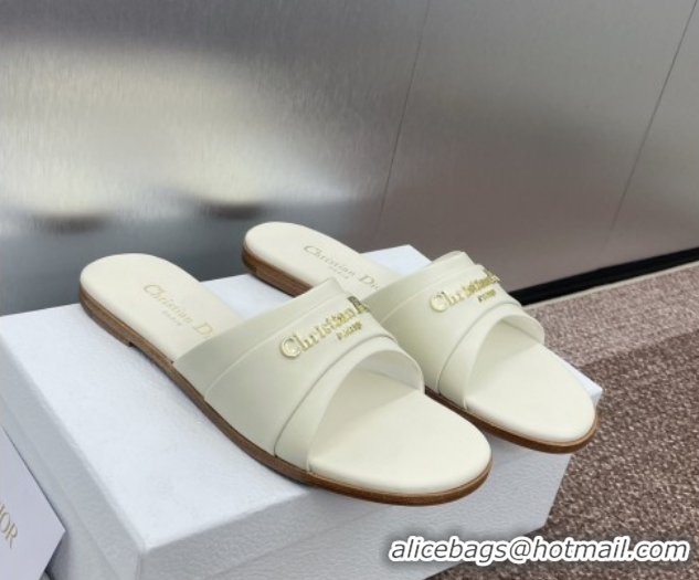 Cheap Price Dior My Dior Flat Slides Sandal in Supple Calfskin White 0710050