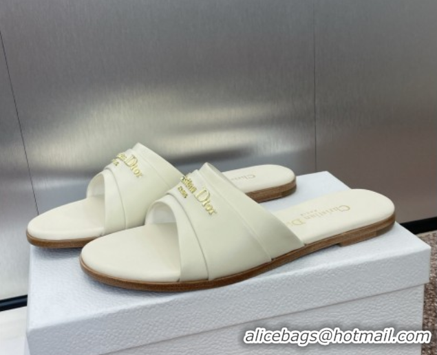 Cheap Price Dior My Dior Flat Slides Sandal in Supple Calfskin White 0710050