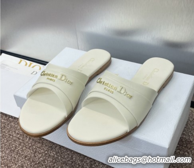 Cheap Price Dior My Dior Flat Slides Sandal in Supple Calfskin White 0710050
