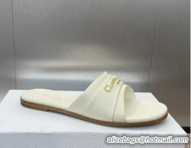 Cheap Price Dior My Dior Flat Slides Sandal in Supple Calfskin White 0710050