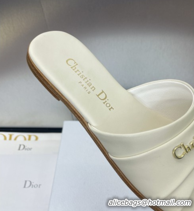 Cheap Price Dior My Dior Flat Slides Sandal in Supple Calfskin White 0710050