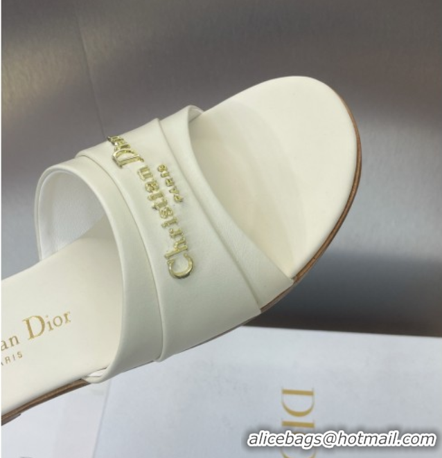 Cheap Price Dior My Dior Flat Slides Sandal in Supple Calfskin White 0710050