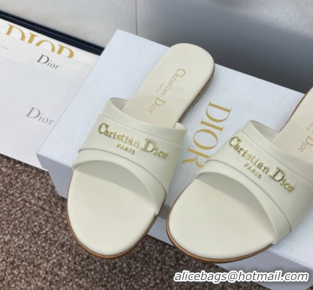 Cheap Price Dior My Dior Flat Slides Sandal in Supple Calfskin White 0710050