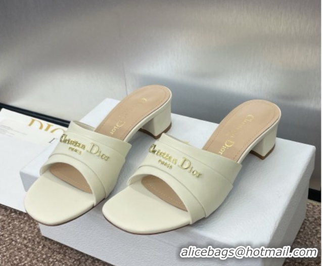 Big Discount Dior My Dior Heeled Slides Sandal 3.5cm in Supple Calfskin White 0710051