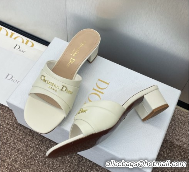 Big Discount Dior My Dior Heeled Slides Sandal 3.5cm in Supple Calfskin White 0710051