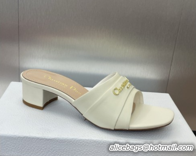 Big Discount Dior My Dior Heeled Slides Sandal 3.5cm in Supple Calfskin White 0710051
