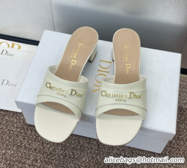 Big Discount Dior My Dior Heeled Slides Sandal 3.5cm in Supple Calfskin White 0710051