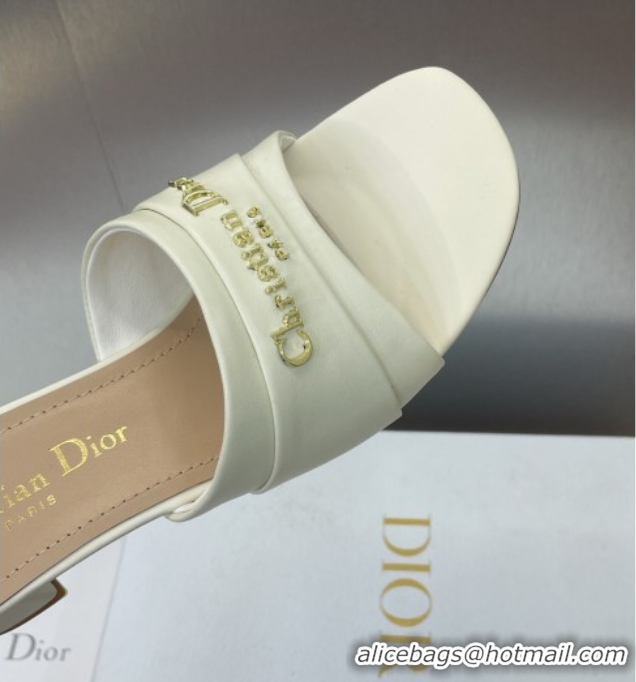 Big Discount Dior My Dior Heeled Slides Sandal 3.5cm in Supple Calfskin White 0710051