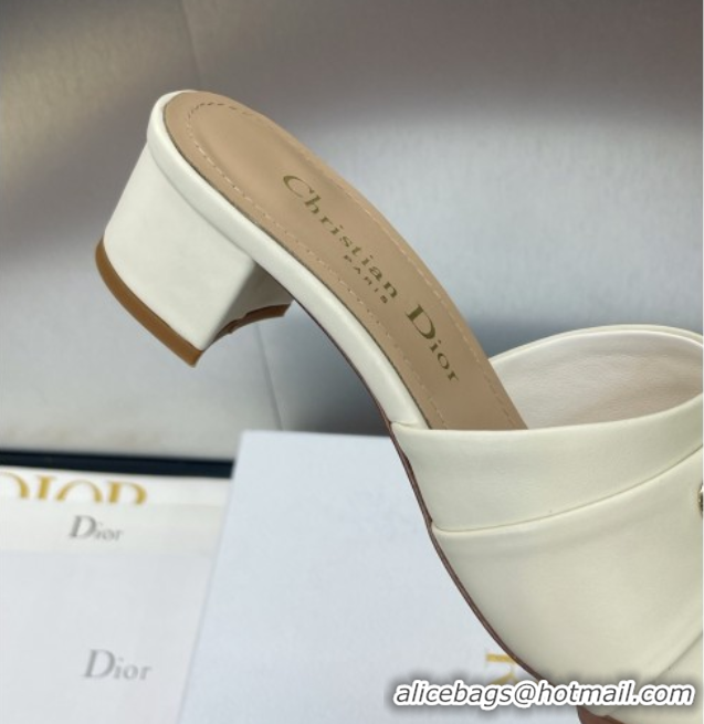 Big Discount Dior My Dior Heeled Slides Sandal 3.5cm in Supple Calfskin White 0710051