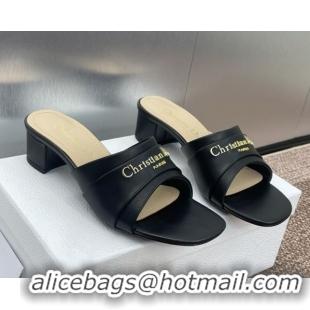 Cheap Dior My Dior Heeled Slides Sandal 3.5cm in Supple Calfskin Black 0710052