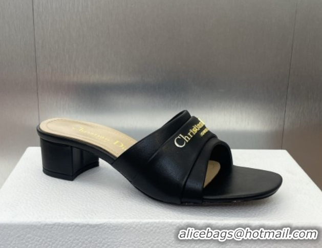 Cheap Dior My Dior Heeled Slides Sandal 3.5cm in Supple Calfskin Black 0710052