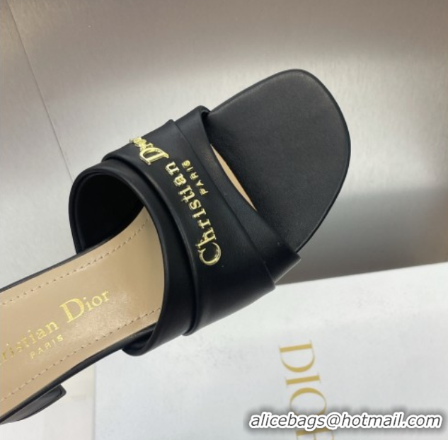 Cheap Dior My Dior Heeled Slides Sandal 3.5cm in Supple Calfskin Black 0710052