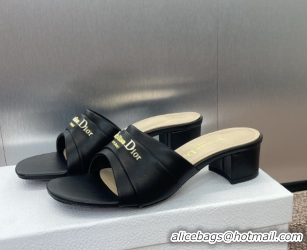 Cheap Dior My Dior Heeled Slides Sandal 3.5cm in Supple Calfskin Black 0710052