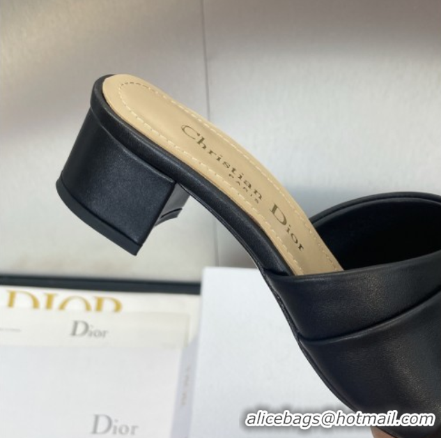 Cheap Dior My Dior Heeled Slides Sandal 3.5cm in Supple Calfskin Black 0710052