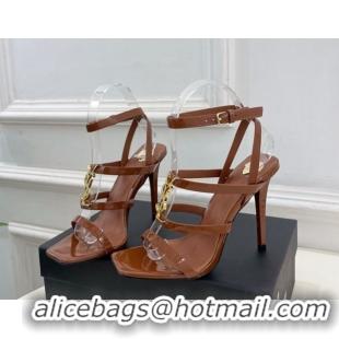 Best Saint Laurent Cassandra Sandals 10.5cm in Patent Leather Brown 2025 8227911