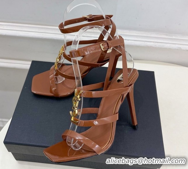 Best Saint Laurent Cassandra Sandals 10.5cm in Patent Leather Brown 2025 8227911
