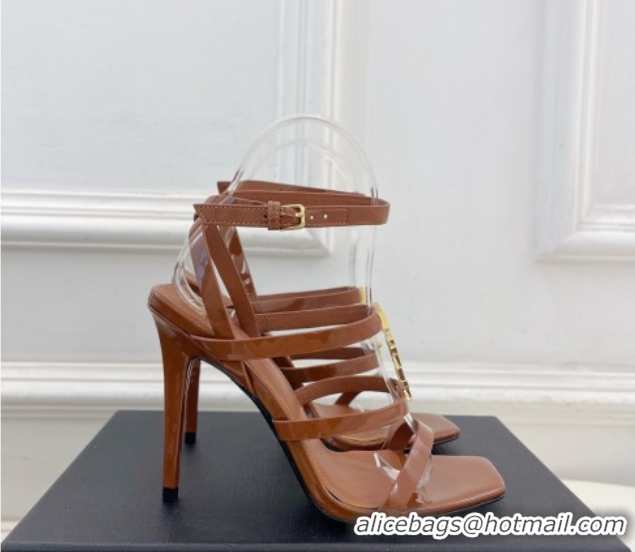Best Saint Laurent Cassandra Sandals 10.5cm in Patent Leather Brown 2025 8227911
