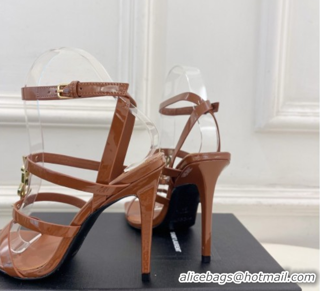 Best Saint Laurent Cassandra Sandals 10.5cm in Patent Leather Brown 2025 8227911