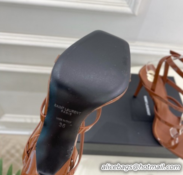Best Saint Laurent Cassandra Sandals 10.5cm in Patent Leather Brown 2025 8227911