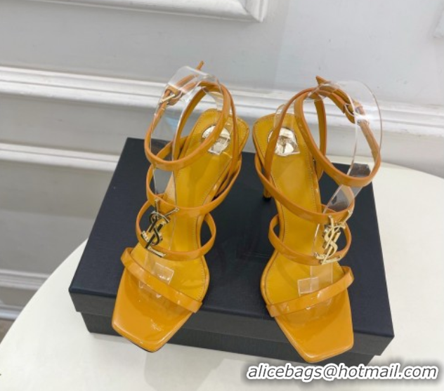 Lower Price Saint Laurent Cassandra Sandals 10.5cm in Patent Leather Yellow 2025 8227911