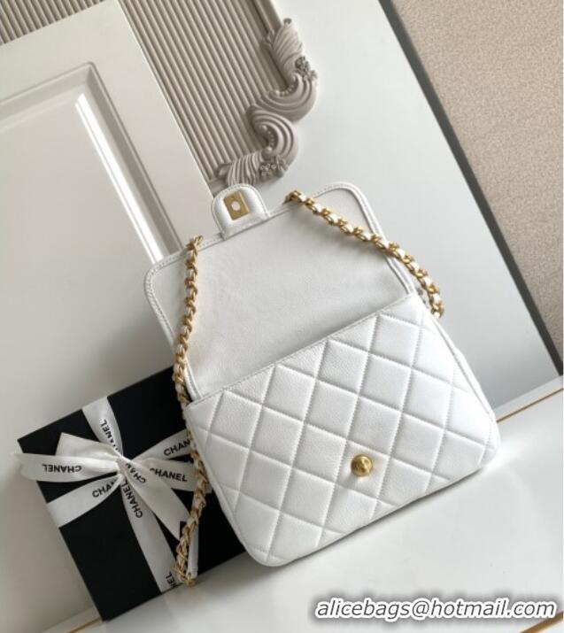 Good Taste Chanel Grained Shiny Calfskin Backpack bag AS5347 White 2025