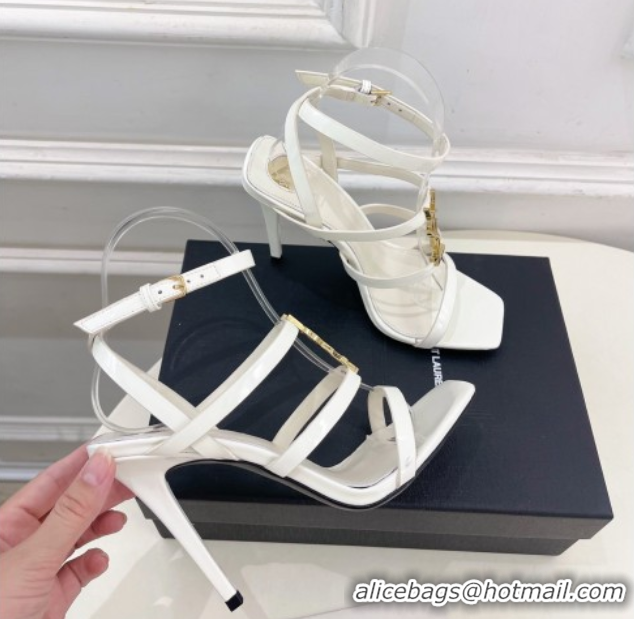 Good Looking Saint Laurent Cassandra Sandals 10.5cm in Patent Leather White 2025 8227911