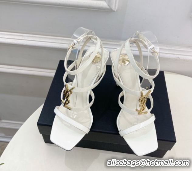 Good Looking Saint Laurent Cassandra Sandals 10.5cm in Patent Leather White 2025 8227911