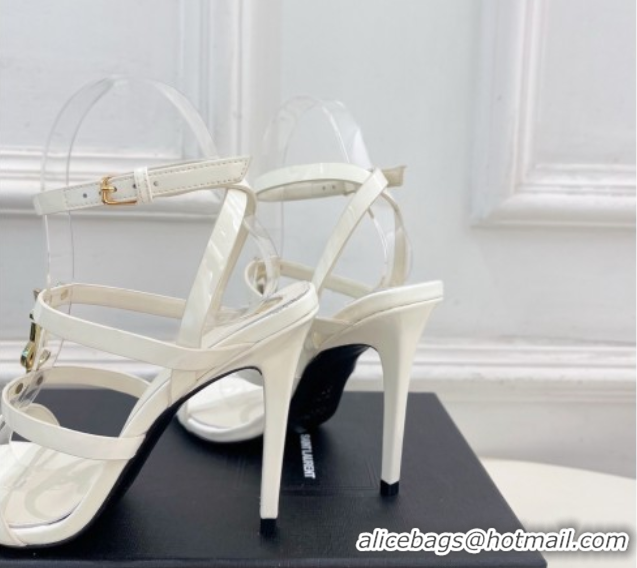 Good Looking Saint Laurent Cassandra Sandals 10.5cm in Patent Leather White 2025 8227911