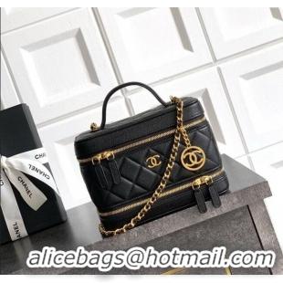 Famous Brand Chanel Grained Calfskin Long Vanity with Chain AP4688 Black 2025