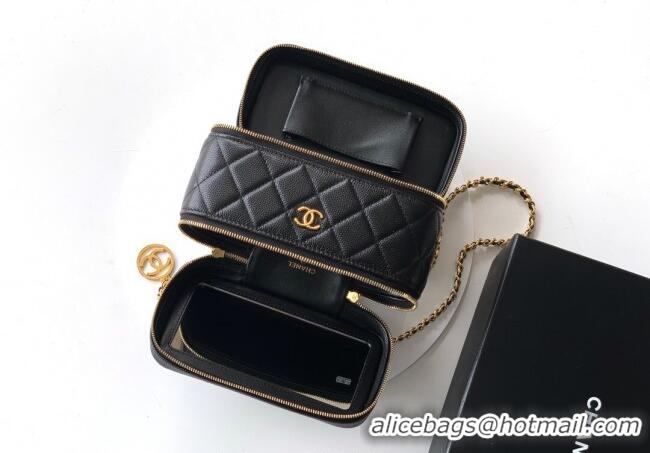 Famous Brand Chanel Grained Calfskin Long Vanity with Chain AP4688 Black 2025