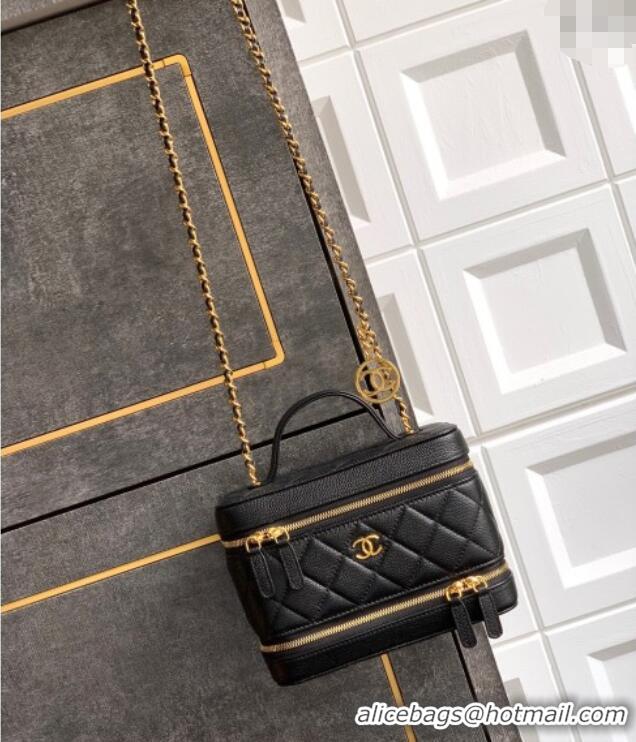 Famous Brand Chanel Grained Calfskin Long Vanity with Chain AP4688 Black 2025
