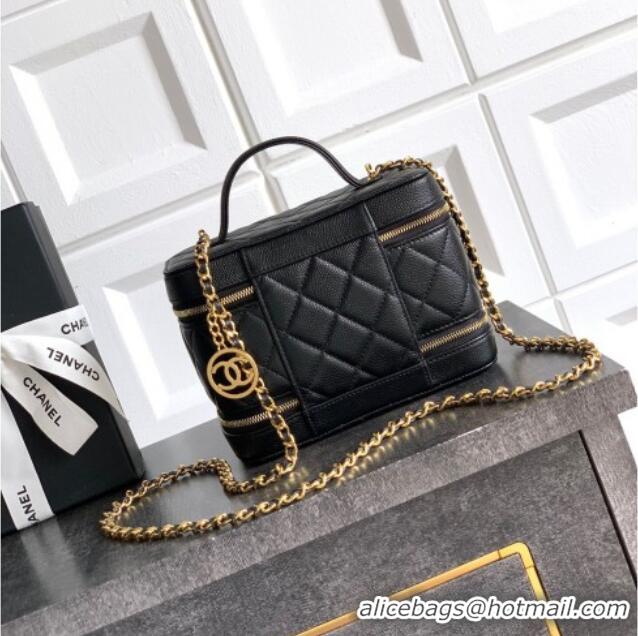 Famous Brand Chanel Grained Calfskin Long Vanity with Chain AP4688 Black 2025