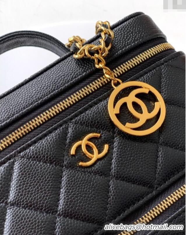 Famous Brand Chanel Grained Calfskin Long Vanity with Chain AP4688 Black 2025